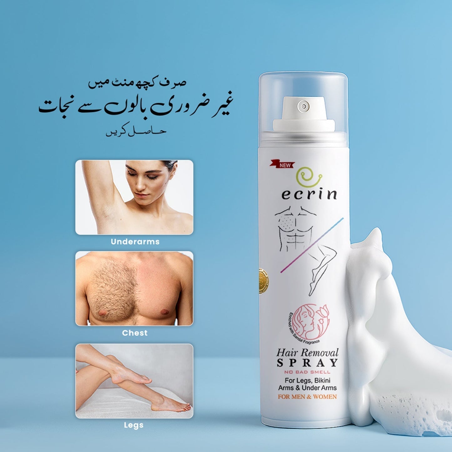 New Ecrin Hair Removal Foaming Spray - Advance Formula with Refreshing Fragrance (200ml)