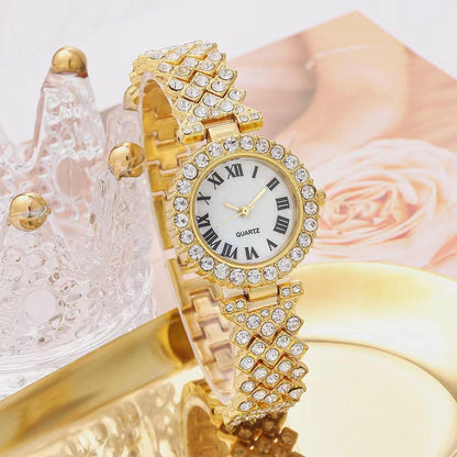 Roman Diamond Ladies Quartz Watch Set - 4 - piece Gold