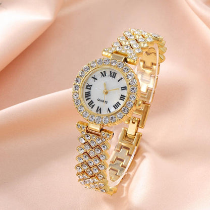 Roman Diamond Ladies Quartz Watch Set - 4 - piece Gold